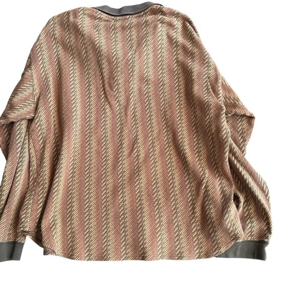 A(X)Ist Mens Small Long-Sleeve Striped Polo Shirt Brown & Beige 100% Cotton - Picture 3 of 3